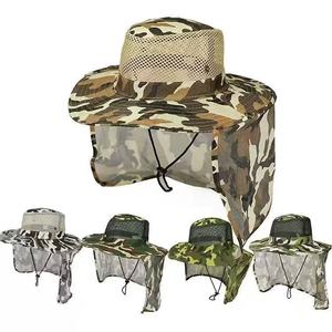 Chapeau de pêcheur camouflage respirant à large bord avec protection faciale, idéal pour la randonnée et la pêche en extérieur, style homme, pliable, en tissu Oxford - Product Image 1