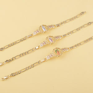 Braccialetti da Donna Placcati Oro Figaro della Madonna di Guadalupe, Gioielli Religiosi Tricolore 14K per Uomini e Donne, Pulsera En Oro - Product Image 4