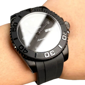 Custom-made 40mm case Myota movement, ceramic bezel, black PVD <b>automatic</b> men's watch, sapphire crystal glass, and steel strap. - Product Image 1