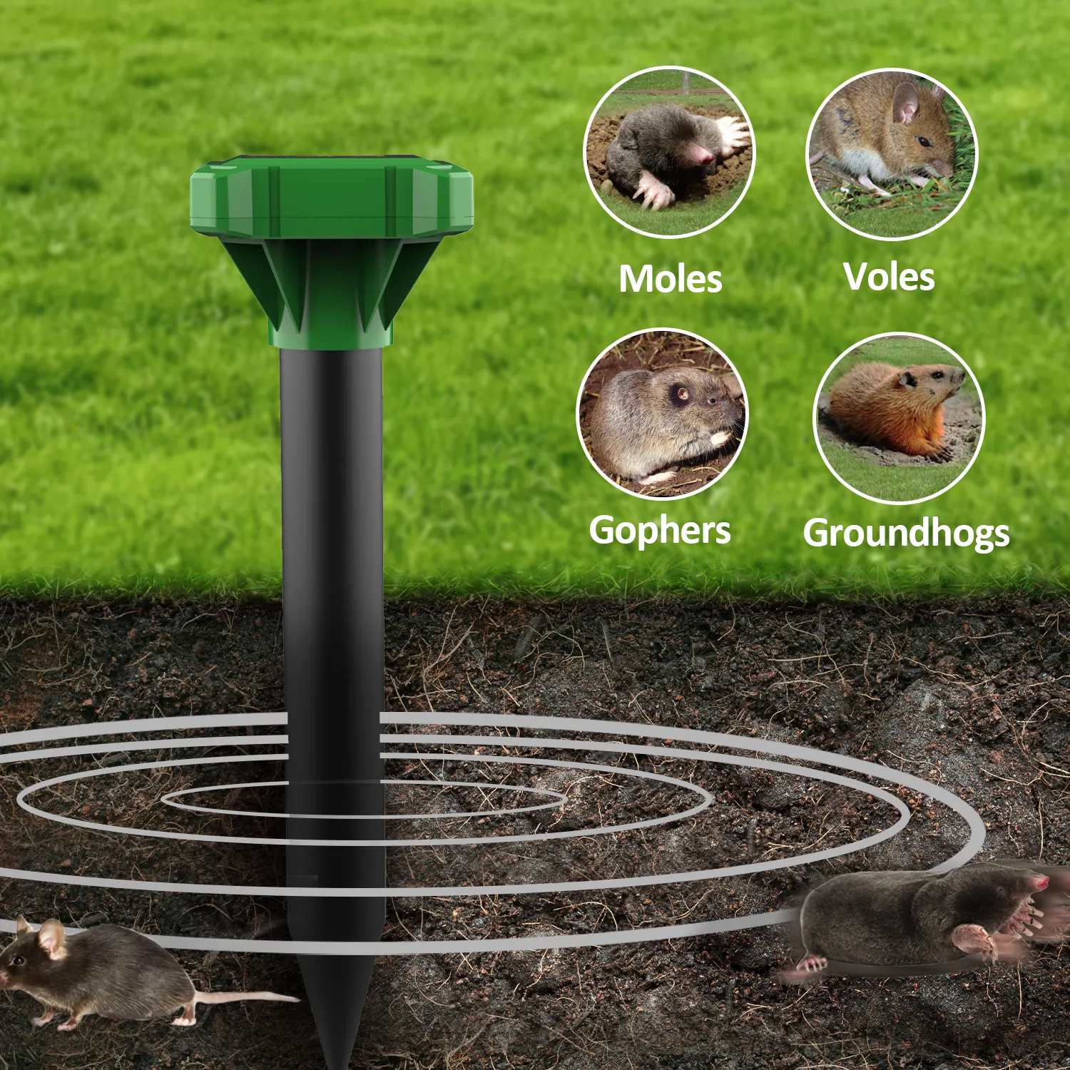 X-pest nhà máy ban đầu không thấm nước gopher hiệu quả đẩy lùi với Sonic năng lượng mặt trời Powered mole Repeller động vật Repeller