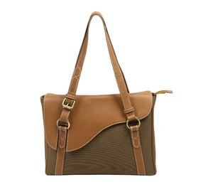 Elegant Brown Canvas and Caramel Leather Handbag for Women Chic <b>Tote</b> Shoulder Bag Ladies Fashion Purse for Office Daily Use - Product Image 1