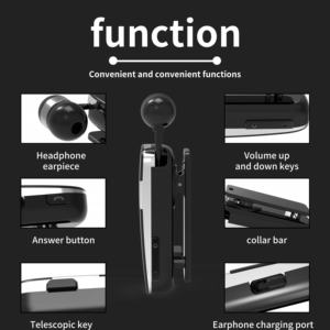 Casque d'écoute sans fil BT 5.2 Oreille unique à clipser Écouteur rétractable Mains libres Vibration Appel Rappel pour la conduite d'entreprise - Product Image 5