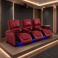 Canapé électrique inclinable en cuir véritable de style minimaliste moderne haut de gamme et luxueux |   Cinéma maison trois places de première classe