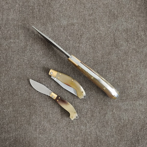 Hongrui classique manche en corne de boeuf 440C couteau en acier italien maison et extérieur rasoir tranchant couteau de poche pliant avec trois tailles - Product Image 2