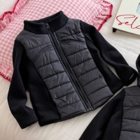 Veste chaude légère à capuche zippée en polyester matelassé patchwork pour enfants, col montant, collection 2026, pour les plus grands