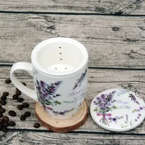 Gốm Mug Với Infuser Và Nắp, Trắng Mug Thiết Kế Sứ Với Violet Mugs Sáng Tạo Thân Thiện Với Môi Trường, Trà Infuser Ly Với Nắp Đậy