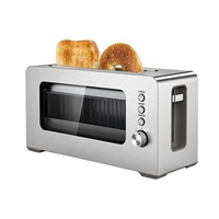 AIHOME Slim Toaster Jendela Kaca Transparan Satu Slot 2 Irisan Pemanggang Roti Stainless Steel Dengan Timer Mekanis 120V 220V