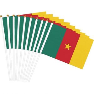 Manufacturer Direct Polyester Cameroon Cameroonian Small Hand Fly Waving Stick <b>Flag</b> 5.5x8.2in for Campaign Decorations - Product Image 1