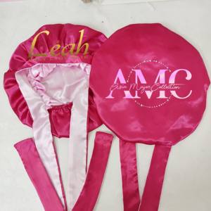 Gorro de satén sedoso Reversible de doble capa Gorro de dormir de pelo rizado con lazos ajustables para peinar - Product Image 5