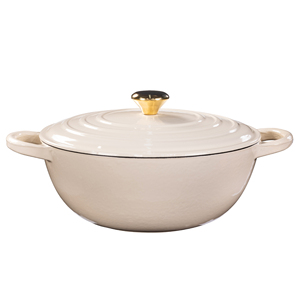 Cocotte é<span class=keywords><strong>l</strong></span>égante en fonte émaillée blanc crème avec couvercle auto-irrigant et bouton doré - Product Image 3