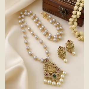 Ensemble de collier long temple en pierre de Pota plaqué or 10581305PGR ensemble de bijoux fins élégants - Product Image 3