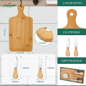 Scatola regalo eco-friendly tagliere di bambù Mini Set di legno quadrato bordo di formaggio regalo Set per la festa del regalo di natale - Product Image 2