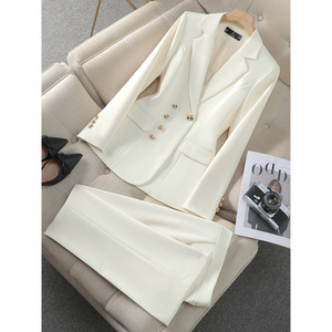 Women's Satin Suit Set Long Sleeve Notched Collar Formal <b>Work</b> Wear Spring Anti-Wrinkle YSY-8915 - Product Image 1