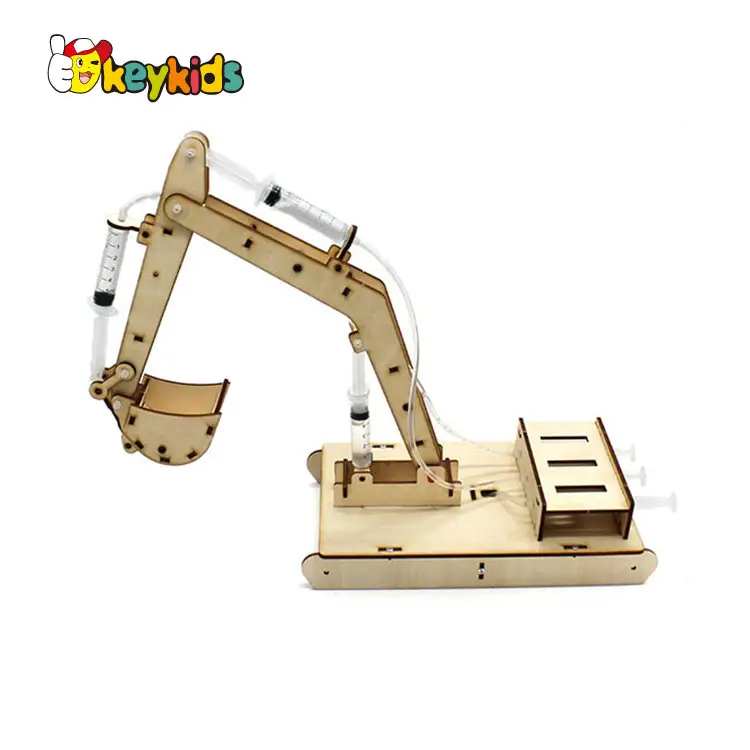 3-in-1 Science Technology Learning Education Wooden Hydraulic Excavator DIY Assembly Model Toy for Children W04G001