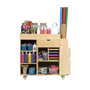 Chariot d'activités artistiques - Meuble de rangement en bois à roulettes et étagère pour fournitures d'art et d'artisanat, mobilier scolaire | Combohome - Product Image 2