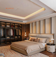 Villa-Möbel Luxuriöses Kingsize-Bett mit Lederpolsterung und Großem Kopfteil Modernes Design Komplettes Doppelbett