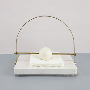 Hiện đại đá cẩm thạch Khăn ăn chủ với Brass Arch và trắng Sphere trọng lượng cho bàn ăn nhà bếp Countertop hoặc văn phòng trang trí nội thất - Product Image 1