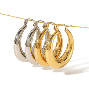 Pendientes de Aro de Acero Inoxidable, Pulidos, en Oro y Plata de 18k, Joyería de Moda para Mujer, Diseño Geométrico Circular Elíptico - Product Image 5