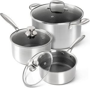 Memory Design classico pentola per cottura a corpo basso in acciaio inox con doppie orecchie e coperchio pentola per sugo in metallo per cucina a Gas uso domestico - Product Image 4