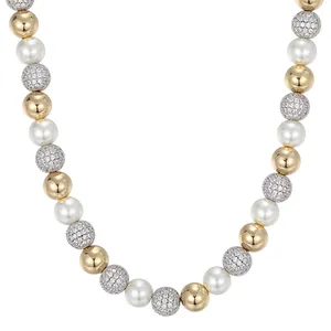 Ristar Jewelry 10mm Fresh Water Pearl and Ball Iced Out Chain