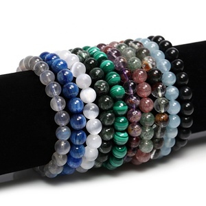 <span class=keywords><strong>Bracelet</strong></span> élastique en pierres précieuses naturelles authentiques : Améthyste, Aigue-marine, Apatite, Labradorite, Malachite, Pierre de Lune, perles rondes de 8 mm - Product Image 5
