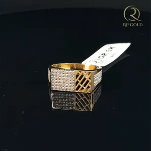 Mens <b>gold</b> <b>ring</b> with diamond style stones square design elegant luxury jewelry gift for men stylish modern band - Product Image 1