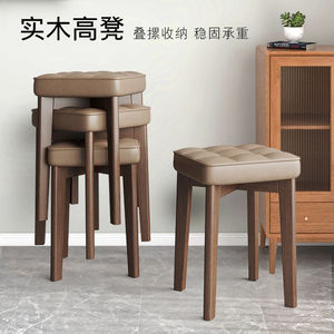Modern Minimalist Stackable Upholstered Square Stool For Home Living Room Dining Use With Solid Wood <b>Legs</b> - Product Image 2