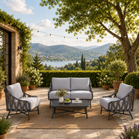 Ensemble de salon de jardin moderne 4 pièces en aluminium et corde, avec coussins épais, pour patio et conversation
