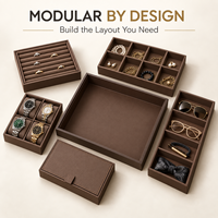 Plateau à bijoux en velours marron personnalisé, organisateur de tiroir empilable pour bagues, boucles d'oreilles, colliers, rangement de placard