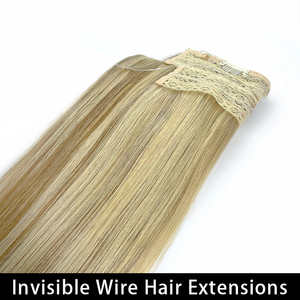 Extensiones de Cabello con Hilo Invisible P8/613, Cabello Humano Rubio con Reflejos, Extensiones de Cabello con Clip de Una Pieza, Línea Transparente - Product Image 3