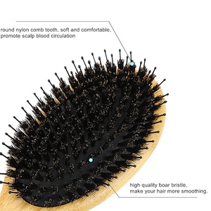 Eco amigable 4 piezas de <span class=keywords><strong>bambú</strong></span> Natural húmedo seco cepillo de masaje del cuero cabelludo peine cojín de cerdas de jabalí de Nylon desenredar el pelo de cepillo - Product Image 4