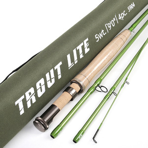 Canne à pêche à la mouche en carbone vert de haute qualité avec sac seau 3 #4 #5 # canne à pêche à la mouche à action rapide 4 sections canne à <span class=keywords><strong>truite</strong></span> d'eau douce - Product Image 2