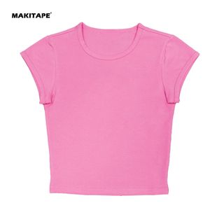 HG667 Custom Logo Round Neck Y2K Crop Top Eco-Friendly Beading Rhinestones Hole Summer Women's Short Sleeve Slim Fit T-Shirt - Product Image 3