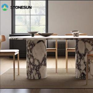 Stonesun Venta caliente Calacatta <span class=keywords><strong>Viola</strong></span> Pulido 2 patas Oval Mármol Piedra Comedor Calacatta <span class=keywords><strong>Viola</strong></span> Mármol para mesa <span class=keywords><strong>de</strong></span> sala <span class=keywords><strong>de</strong></span> estar - Product Image 4