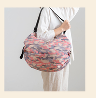 Sac de courses pliable personnalisé avec logo, sac de rangement réutilisable, sac à bandoulière décontracté, sac de voyage léger, sac de shopping en nylon avec sangle