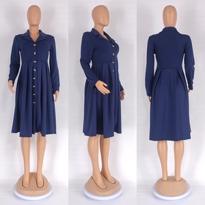 Últimas Elegante um Botão Linha Vestido de Mangas Compridas Sólidos Turquia Partido Vestido Saia Curta Com Cinto para As Mulheres T080 - Product Image 5