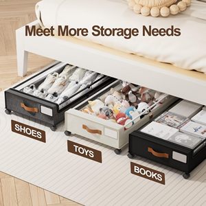 Rangement pliable sous le lit avec roulettes, organisateur de placard, conteneurs de rangement pour vêtements sous le lit en métal sur roulettes - Product Image 2