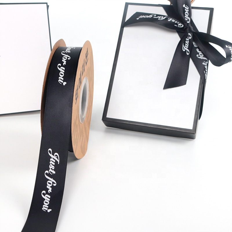 Fast Shipping Customized 25mm Polyester Ribbon with White Printed Ribbon for Gift Packaging