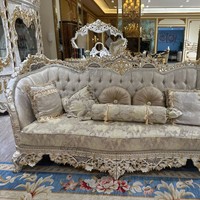 Canapé en tissu en forme de U de style européen turc, design de cour française de luxe, meubles de salon anciens sculptés à la main en bois peint