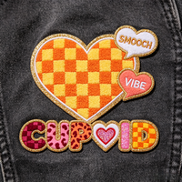 Patch en chenille en forme de cœur LOVE, à thermocoller, pour la Saint-Valentin, avec bordure dorée scintillante, vente en gros