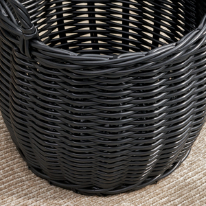 Panier rond en résine tressée Lucius 13x13x10.2 Noir avec poignées pour le rangement - Product Image 5