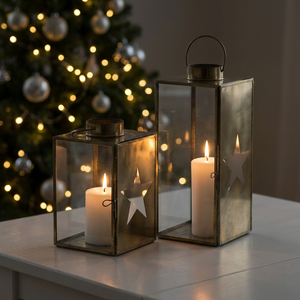 Modern <b>Brass</b> Metal and Glass Star Cutout Handmade Candle Holder <b>Lantern</b> for Christmas and Wedding Home Decoration - Product Image 2