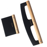 Couteau à pizza de 14 pouces, couleur noire, trancheur à pizza, accessoires pour four à pizza, ensemble d'outils avec manche en bois de caoutchouc