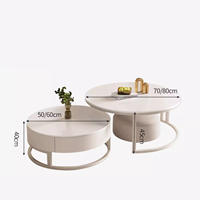 Ensemble de table basse ronde en bois et marbre de luxe moderne, blanc avec rangement, design extensible multifonctionnel, meubles de salon