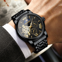 Montre chronographe automatique pour homme MOHDNE, boîtier en alliage de zinc, bracelet en acier inoxydable, résistance à l'eau 30M, style business