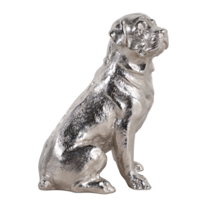 Statua di Cane in Alluminio per Decorazione Casa e Ufficio, Ornamento da Esposizione su Mensola, Finitura Argento - Product Image 2