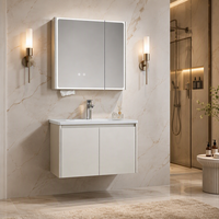 Ensemble de meuble-lavabo mural en acier inoxydable avec vasque en céramique flottante et armoire miroir LED intelligente pour salle de bain - Vente en gros