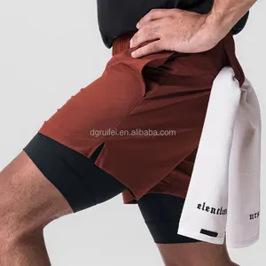 4 Way Stretch Shorts Custom Logo 4 Way Stretch Sweat Wicking Nylon Polyester Sports Gym Training Athletic Fit Men Lining 2-in-1 Shorts With Pockets