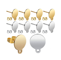 Clous d'oreilles ronds en acier inoxydable, tiges plates circulaires avec boucle, attaches pour boucles d'oreilles, accessoires pour la fabrication de bijoux DIY