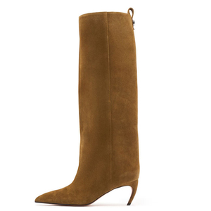 Women Suede Long <b>Boots</b> Hook High Heels Pointed Toe Leopard Print Knee High Booties Top Wide on Shoes - Product Image 4